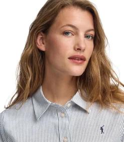 Marineblauw gestreept hemd met relaxed fit en Rigby Go-logo