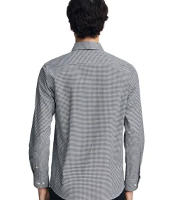 Marineblauw hemd met slim fit, vichy-ruitjes en Rigby Go-logo