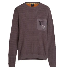 Marineblauw heren T-shirt met lange mouwen en borstzakje