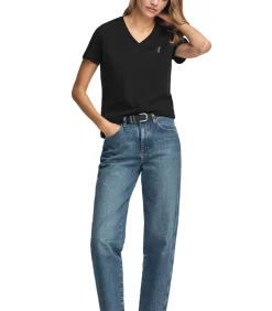 Marineblauw T-shirt met V-hals en Rigby Go Gold-logo