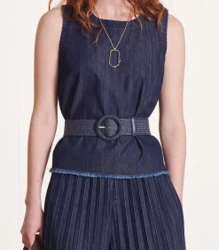 Marineblauwe elastische riem van textiel