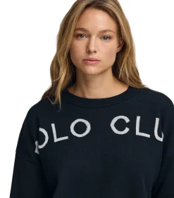 Marineblauwe gebreide trui met Polo Club-logo in contrasterende kleur