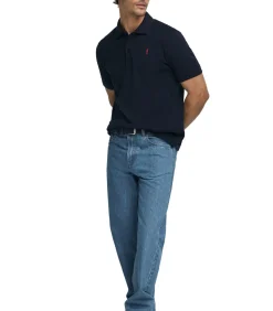 Marineblauwe polo van piqué-katoen met geborduurd Rigby Go-logo