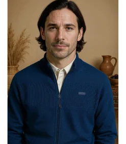 Marineblauwe trui met rits voor heren