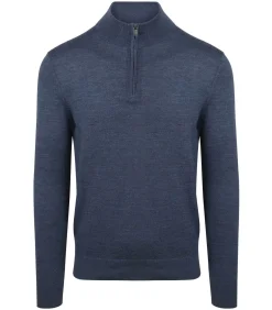 Merino Half Zip Trui Denim Blauw