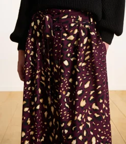 Midi rok met knopen in bordeaux met print