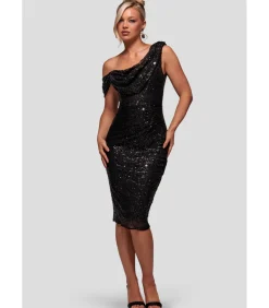 Midi-jurk “Sequin Cowl One Shoulder Midi Dress”