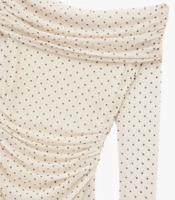 Mini-jurk Met Lange Mouwen Polkadot Off-shoulder