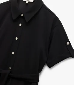 Mini-jurk Polo Kraag Korte Mouwen Zwarte Knoopsluiting