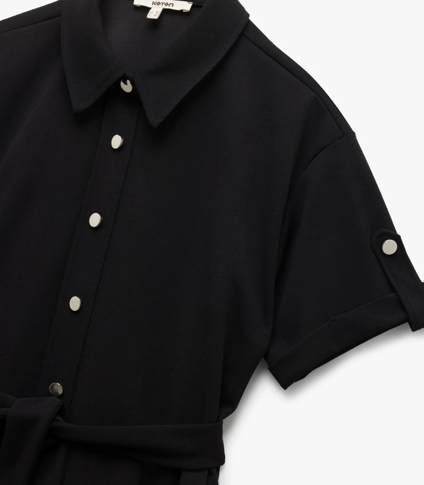 Mini-jurk Polo Kraag Korte Mouwen Zwarte Knoopsluiting