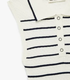 Mouwloze Polo Trui met Strepen en Knoopsluiting