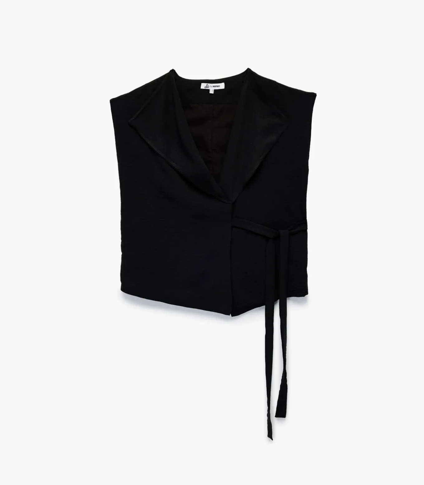 Mouwloze Zwarte Wikkelblouse met Ceintuur