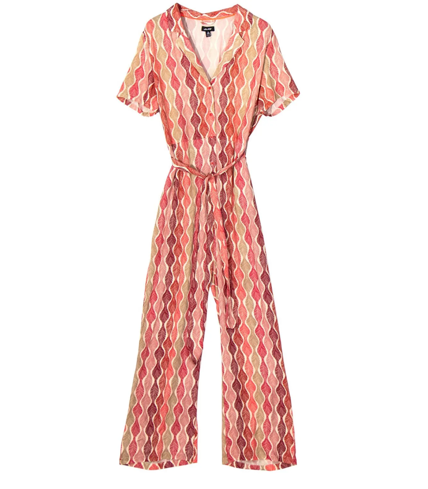 Multicolor jumpsuit met korte mouwen, bloemenprint en strik aan de taille