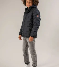 NICK - Jongensjack van twee materialen met grafische stiksels