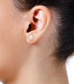 Oorbellen met echte knopvormige zoetwaterparels - Natuurlijk wit - Kwaliteit AAA+ - Witgoud