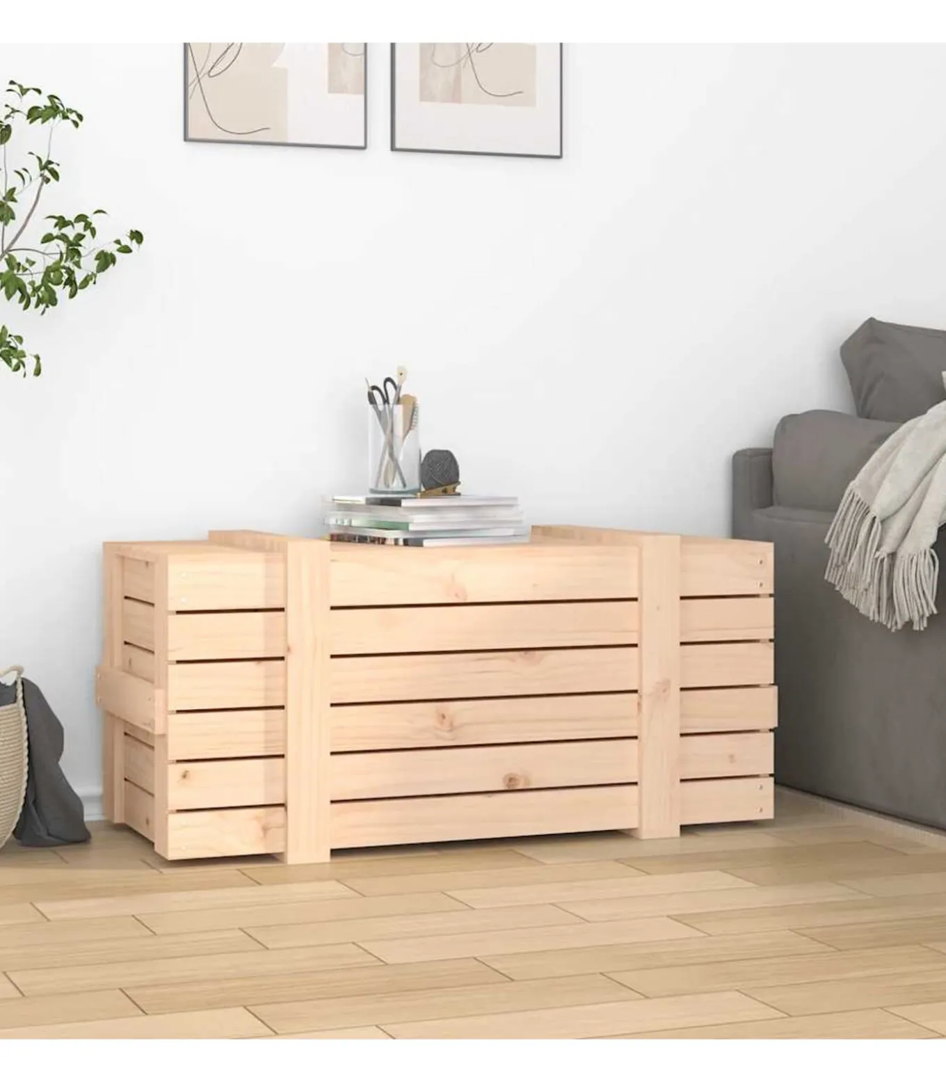 Opbergbox 91x40,5x42 cm massief grenenhout