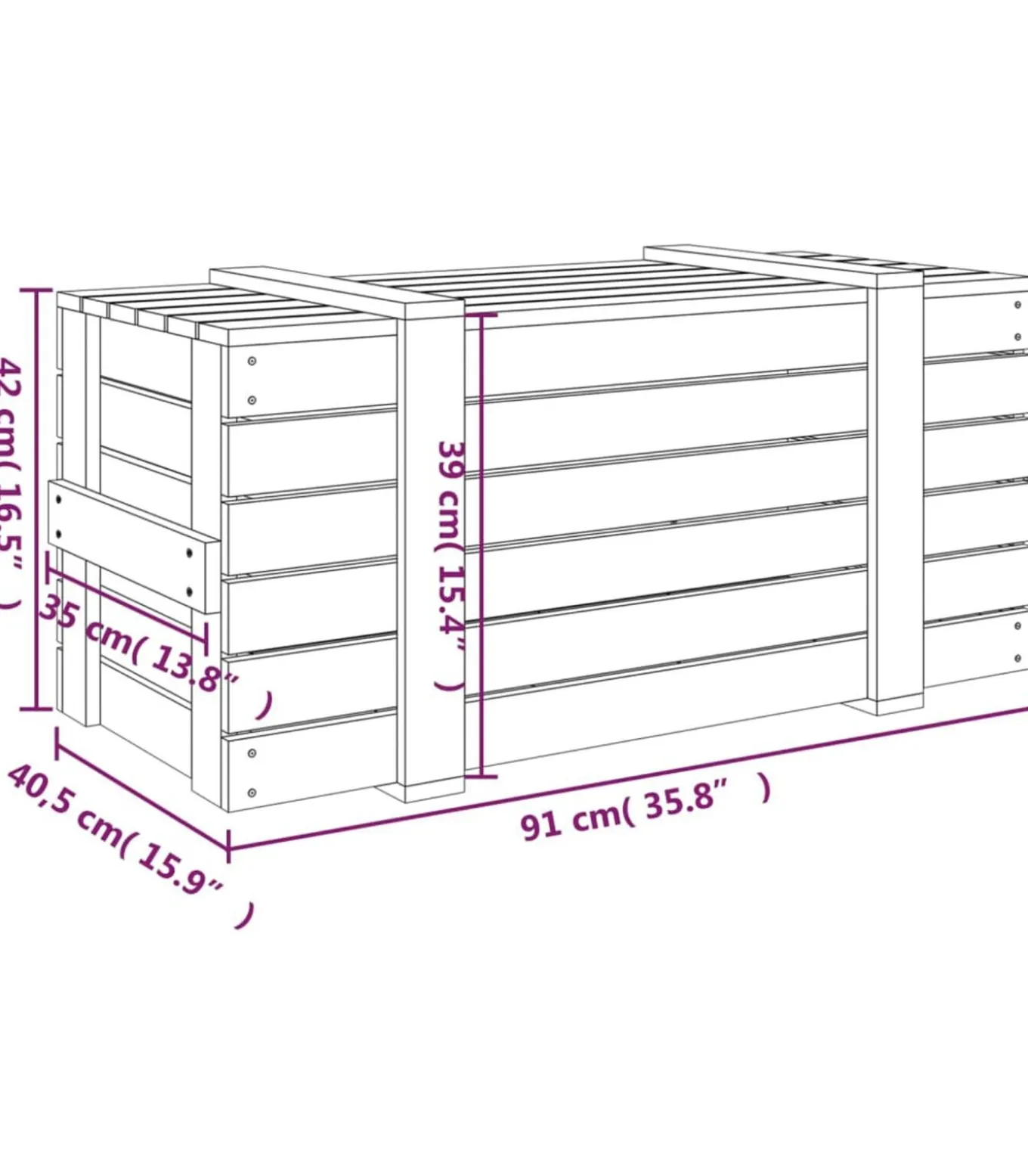 Opbergbox 91x40,5x42 cm massief grenenhout