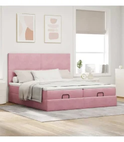 Ottoman bed met matrassen en LED's 200x200cm fluweel roze