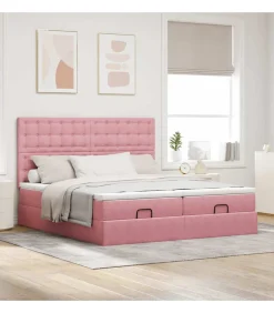 Ottoman bed met matrassen en LED's 200x200cm fluweel roze