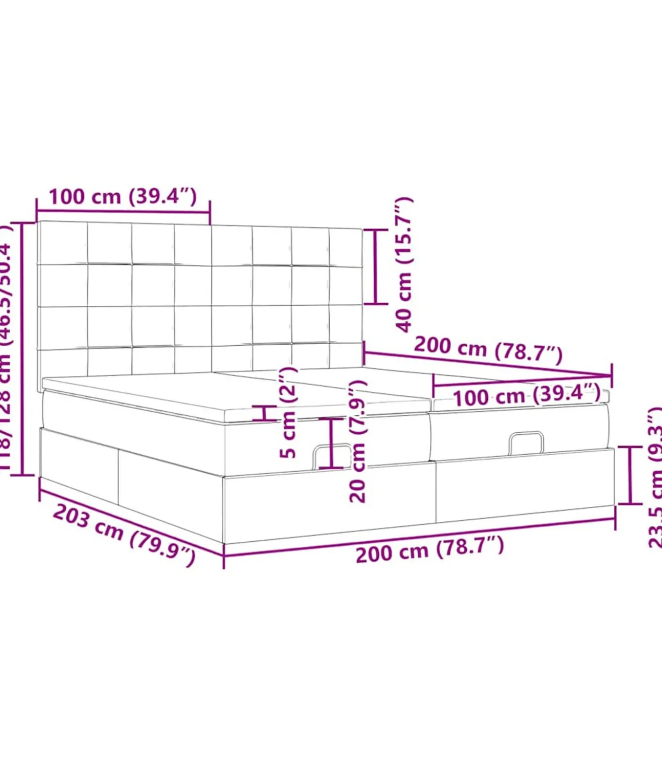 Ottoman bed met matrassen 200x200cm fluweel roze
