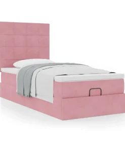 Ottoman bed met matrassen 100x200cm fluweel roze
