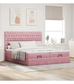Ottoman bed met matrassen en LED's 200x200cm fluweel roze
