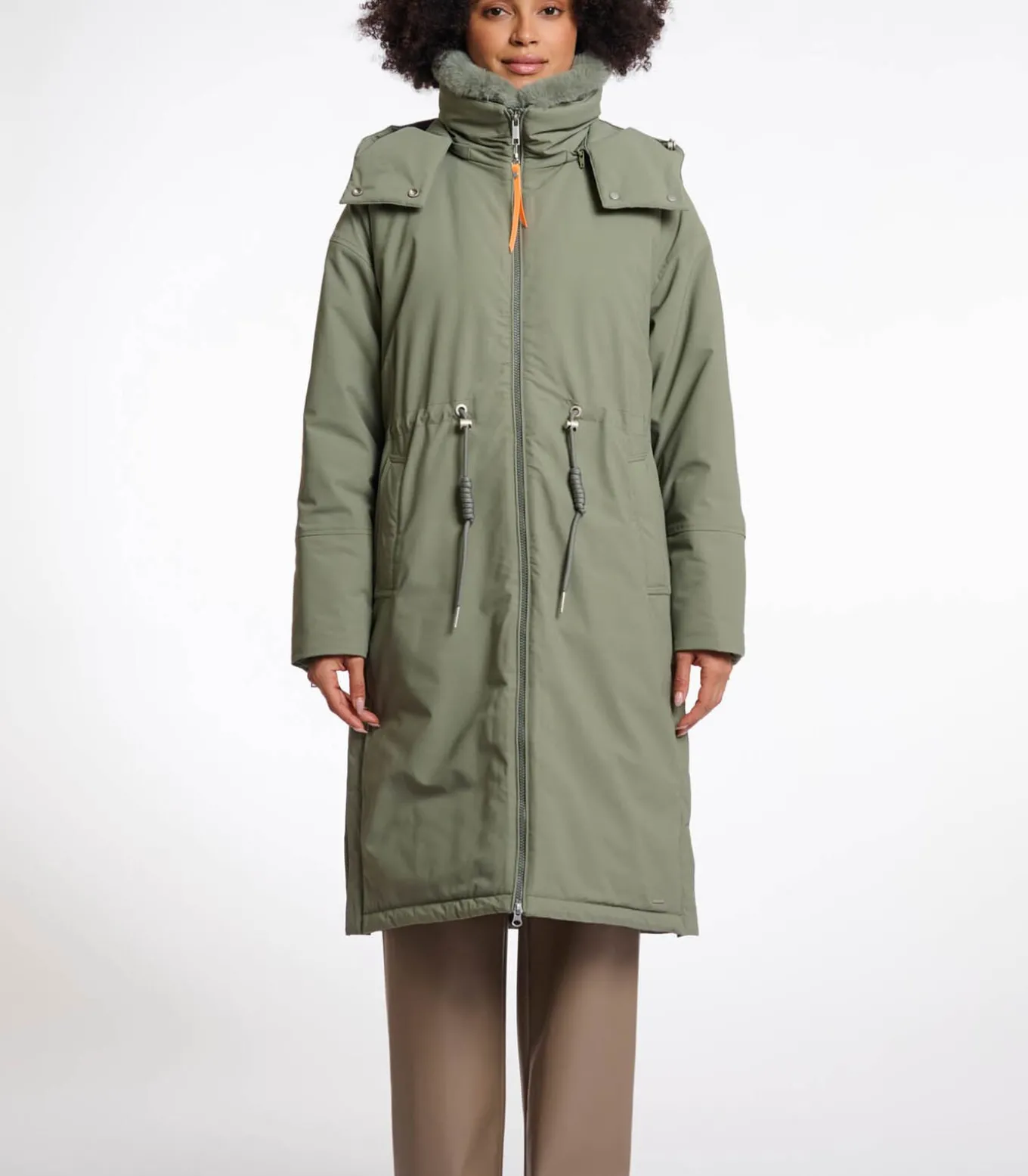 Outdoorjas met afneembare imitatiebontkraag Groen essen 42