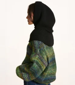 Oversized zwarte gebreide capuchon