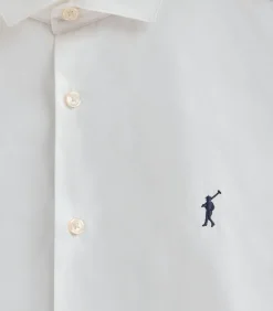 Pack van twee herenhemden van poplin katoen in wit en marineblauw met slim fit en Rigby Go-logo