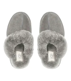 Pantoffels UGG Disquette van grijs leer met wollen voering