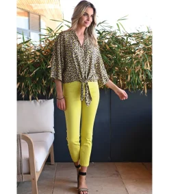 PAULA - 7/8 LIME STRETCH KATOENEN JEANS