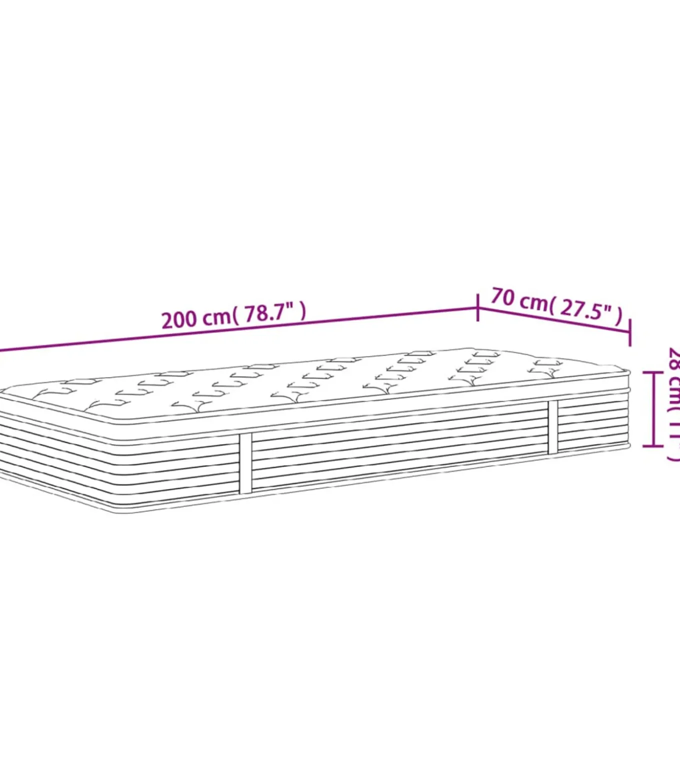Pocketveringmatras middelhard 70x200 cm