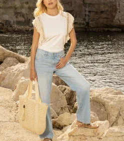 PRISTY - Denimjeans met wijde pijpen en ritssluiting