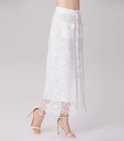 Rechte midi-rok met kant en middenknopen