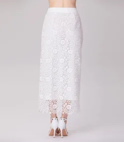 Rechte midi-rok met kant en middenknopen