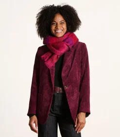 Rode mohair sjaal met strepen