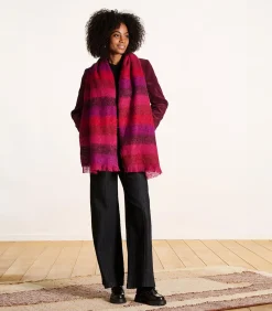 Rode mohair sjaal met strepen