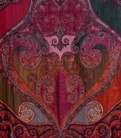 Rode sjaal met geweven patroon van katoen en wol