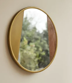 Ronde spiegel van metaal en hout 60 cm Andrea