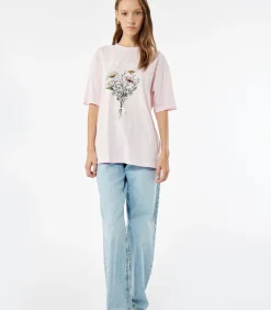 Roze T-shirt Korte Mouwen Bloemenprint