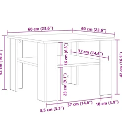 Salontafel 60x60x42 cm bewerkt hout sonoma eikenkleurig