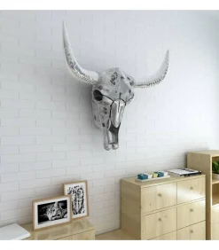 Schedel muurdecoratie aluminium zilver