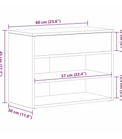 Schoenenbank met plank Zwart eiken 60 x 30 x 45 cm Bewerkt hout