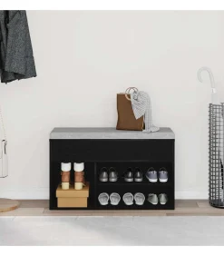 Schoenenbank met plank Zwart eiken 80 x 30 x 45 cm Bewerkt hout