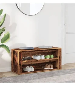 Schoenenbank 100x35x45 cm bewerkt hout oud houtkleurig