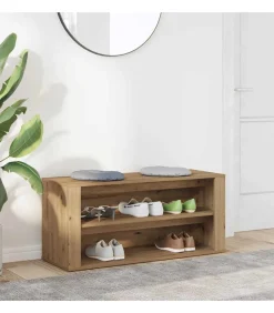 Schoenenbankje 100x35x45 cm bewerkt hout artisanaal eikenkleur