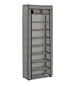 Schoenenkast met hoes 57x29x162 cm stof grijs