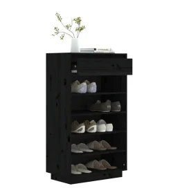 Schoenenkast 60x34x105 cm massief grenenhout zwart
