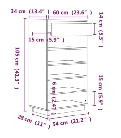 Schoenenkast 60x34x105 cm massief grenenhout zwart