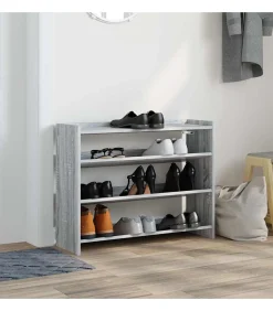 Schoenenrek 80x25x62 cm bewerkt hout grijs sonoma eikenkleur